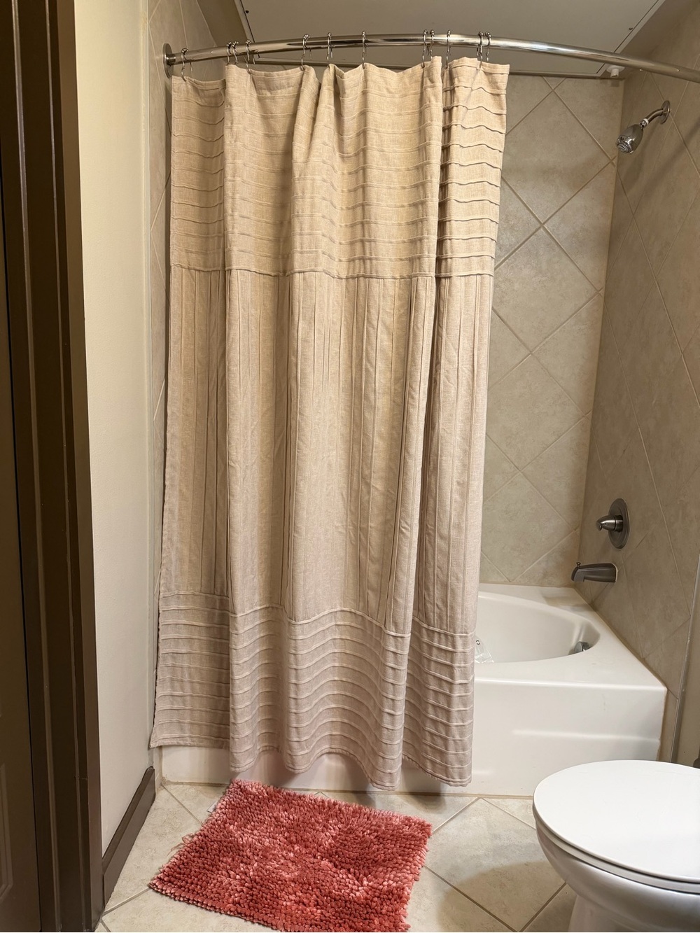 DKNY PURE Beige Textured Shower Curtain - Neutral Bath Panel